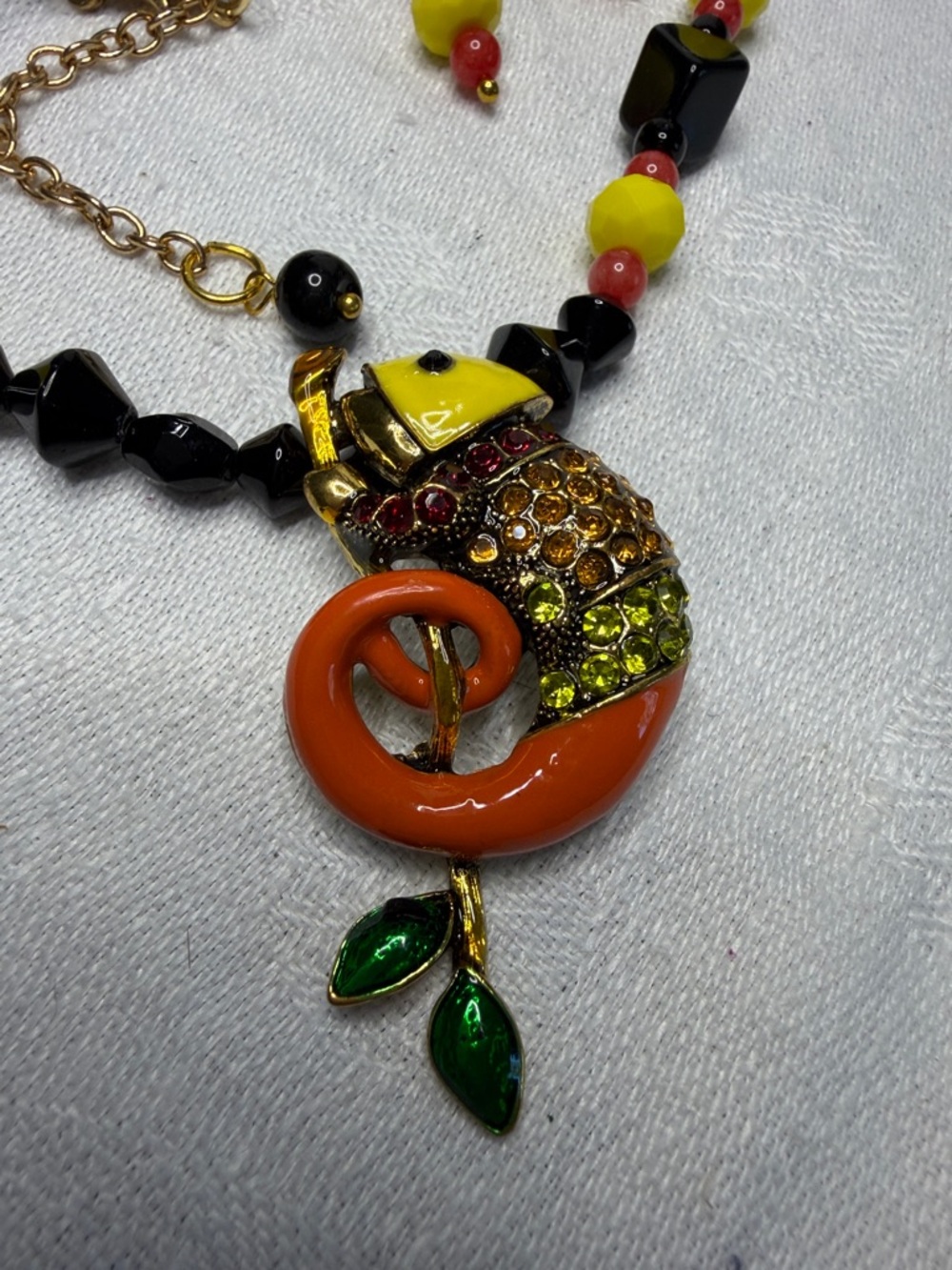 Colorful Sloth Pendant Necklace & Earrings - Orange, Yellow & Black
